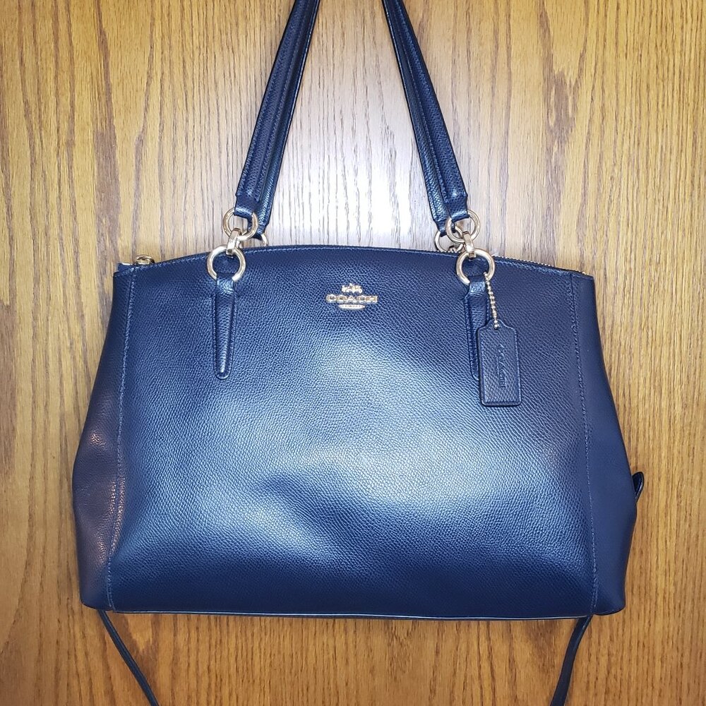 Coach Christie Carryall Black Crossgrain Leather Shoulder/Crossbody Bag Gold
